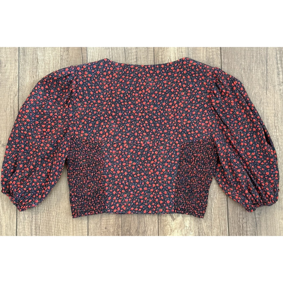 Zara NWT Floral Print Ruched Floral Sweetheart Crop Top Balloon Sleeve Size XS‎ - Picture 14 of 16